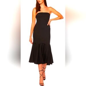Susana Monaco Tube Flutter Bottom Midi dress Black Size Small NEW NWT